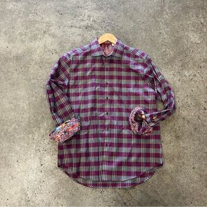 Robert Graham Men's Classic Fit Shirt Medium M Plaid Paisley Flip Cuff Purple
